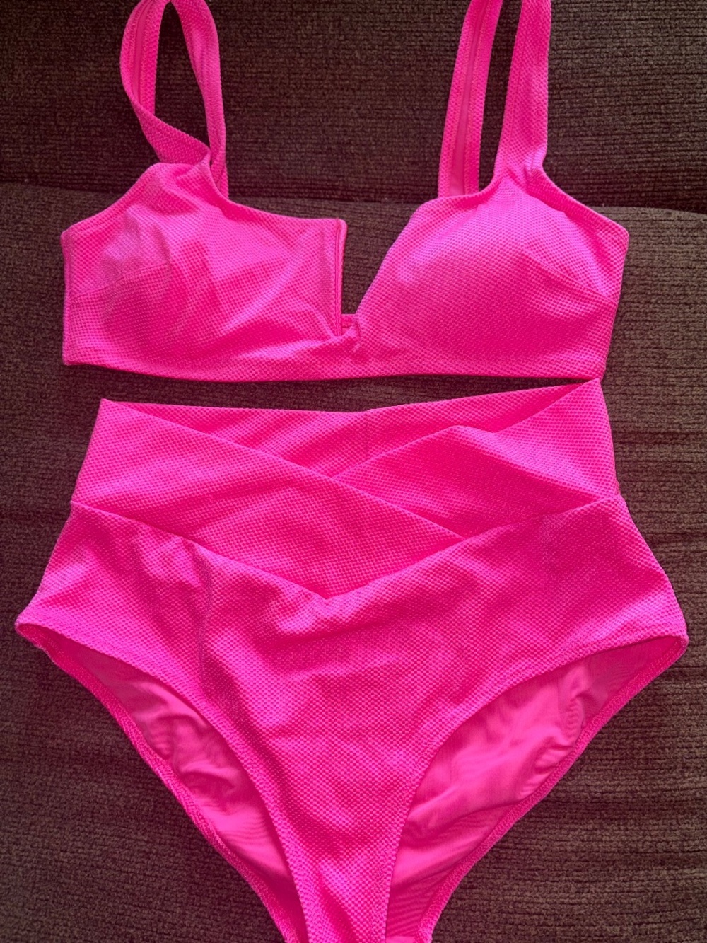 Two piece swimming bathing suit hot pink